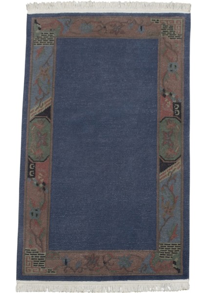 El Dokuma Eskitme Himalayalar Yün Halı 0440 - Vintage - Mavi