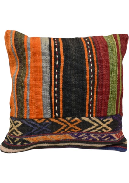El Dokuma Patchwork Kırkyama Dekoratif Kilim Kırlent Yastık Kılıfı 0983 - Yeni - Çok Renkli