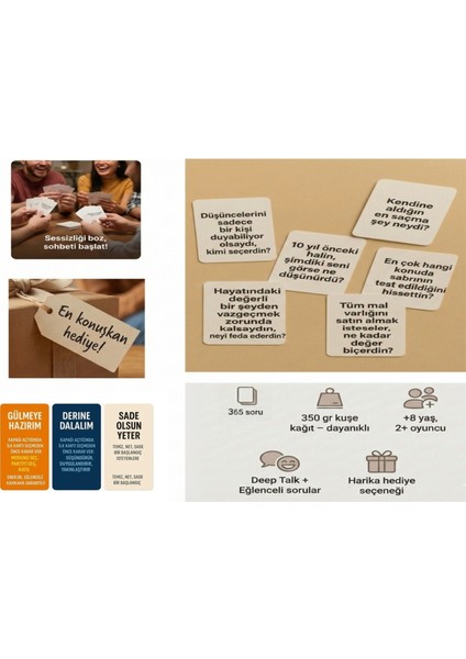 365 Adet Sohbet Başlatıcı Soru Kartları - Arkadaşlar ve Çiftler Için Eğlenceli Kart Oyunu modelleri