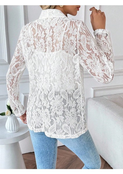 Cottonlab Kadın Uzun Kollu Yakalı Önü Açık Dantelli Ceket fırsatları