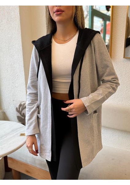 Cottonlab Kadın Uzun Kollu Kapşonlu Çift Renkli Şardonlu Iki Iplik Ceket fırsatları