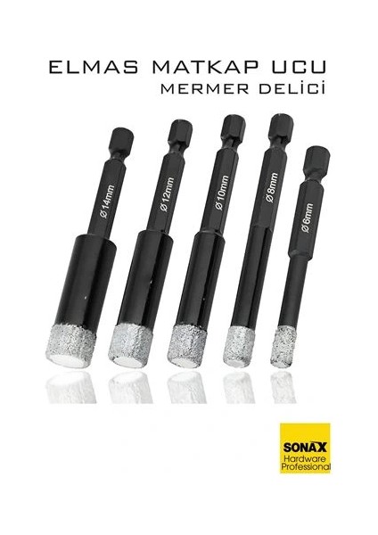 Bfs Mermer Delme Elmas Matkap Ucu - 5'li Porselen Karo Seramik Taş, Cam, Granit Için Elmas Matkap Uçları