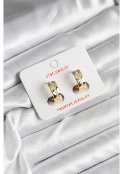 Bfs 14K Gold Renk Kaplama Zirkon Taşlı Halka Model cm Kadın Küpe