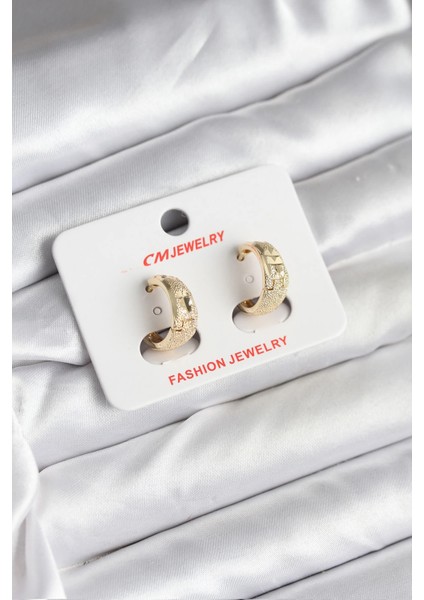 Bfs 14K Gold Renk Kaplama Lazer Halka cm Kadın Küpe