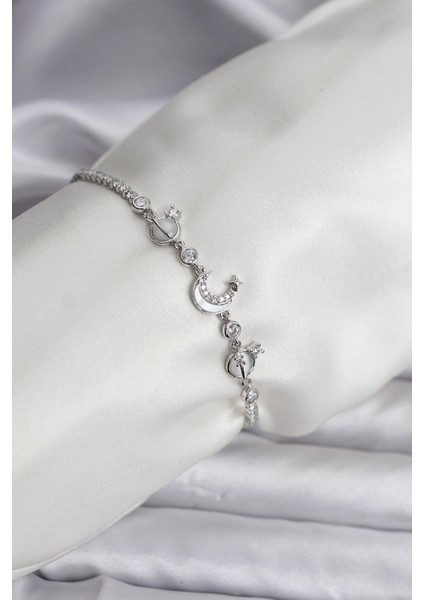 Bfs Charmlı Model Zirkon Taşlı Gümüş Renk Su Yolu Kadın Bileklik