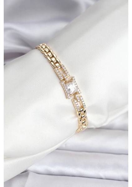 Bfs 14K Gold Renk Kaplama Zirkon Kare Taşlı cm Kadın Bileklik