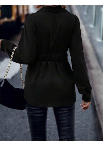 Cottonlab Kadın Uzun Kollu Yakalı Önden Düğmeli Belden Kemerli Ithal Krep Bluz fırsatları