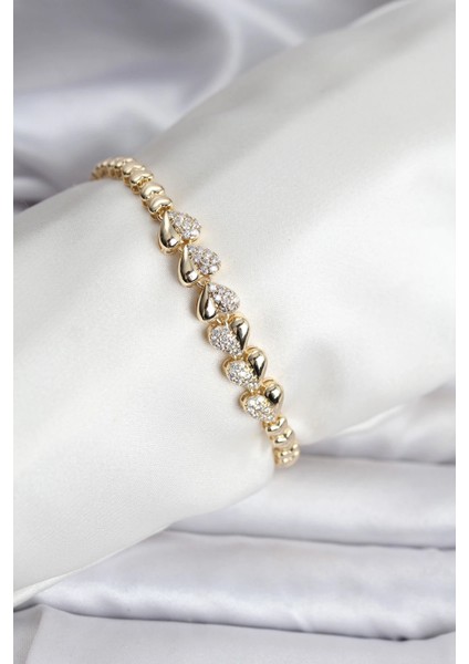 Bfs 14K Gold Renk Kaplama Kalp Model cm Kadın Bileklik