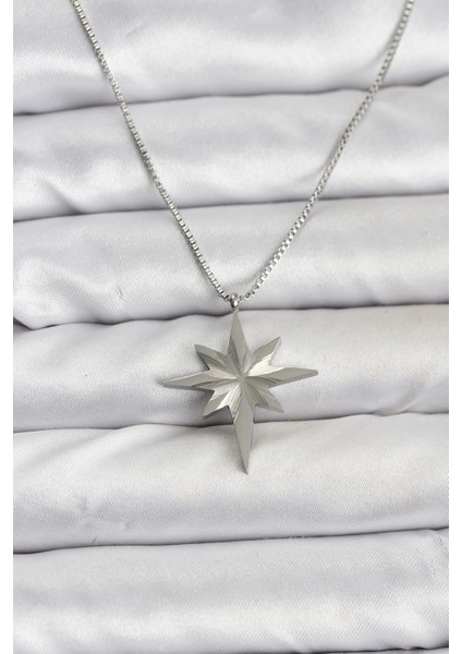 Bfs 316L Çelik Zincir Gümüş Renk Kutup Yıldızı Model 60 cm Zincir Kadın Kolye