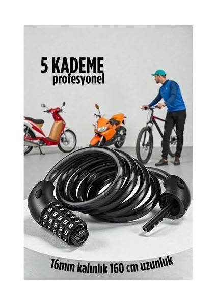 Bfs Şifreli Bisiklet Kilidi 16 mm Kalınlık 200 cm Scooter Motosiklet Kilidi - Çelik Kablo