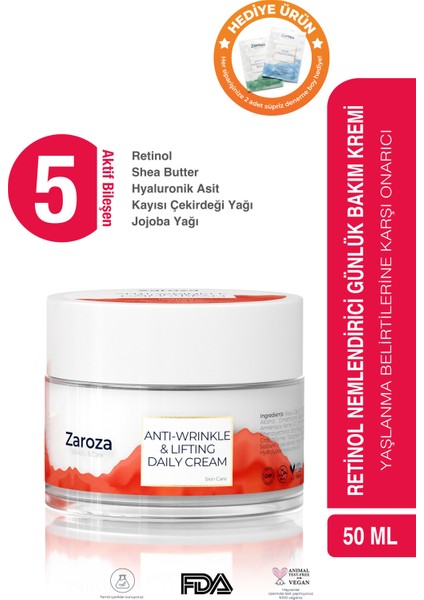 Yüz Kremi 50 ml Retinol İçerikli Yaşlanma Karşıtı Sıkılaştırıcı Gündüz Bakım Tüm Ciltler