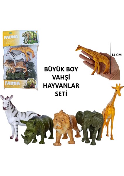 Büyük Boy Vahşi Hayvanlar 5'li Set Fil, Zürafa, Aslan, Zebra, Gergedan Oyuncak Hayvan
