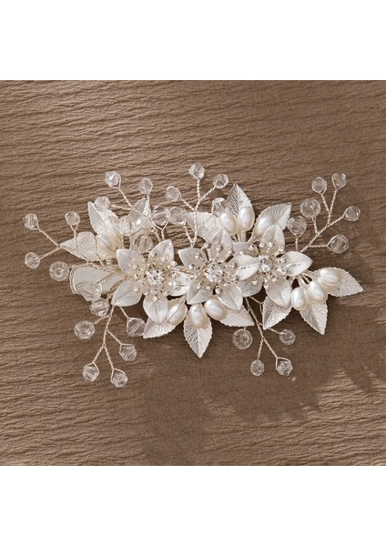 Gelin Başlığı El Yapımı Inci Saç Tarağı Tarak Estetik Yapay Elmas Çiçekler ve Yapraklar Saç Bandı Düğün Fotoğraf Plakası Saç Başlığı (Yurt Dışından)