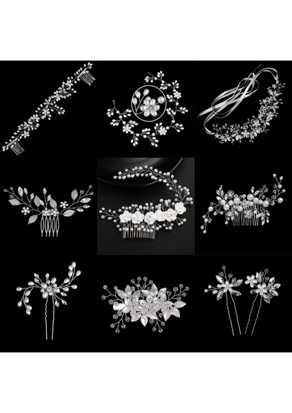 Gelin Başlığı El Yapımı Inci Saç Tarağı Tarak Estetik Yapay Elmas Çiçekler ve Yapraklar Saç Bandı Düğün Fotoğraf Plakası Saç Başlığı (Yurt Dışından) fiyatları