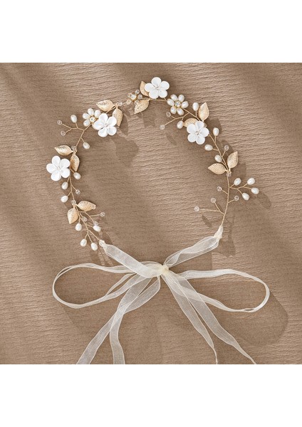 Gelin Başlığı El Yapımı Inci Saç Tarağı Tarak Estetik Yapay Elmas Çiçekler ve Yapraklar Saç Bandı Düğün Fotoğraf Plakası Saç Başlığı (Yurt Dışından)