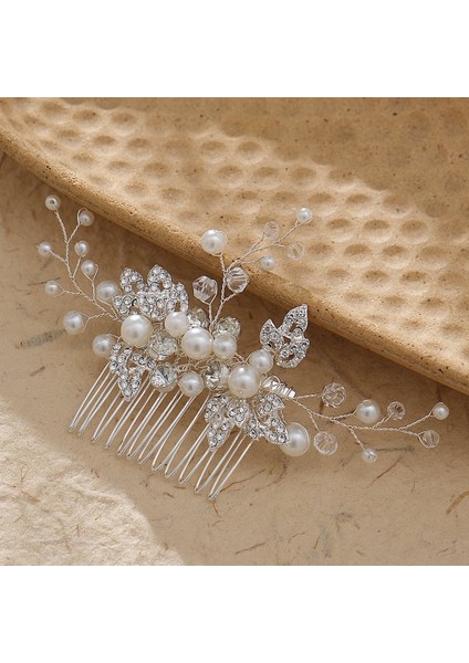 Gelin Başlığı El Yapımı Inci Saç Tarağı Tarak Estetik Yapay Elmas Çiçekler ve Yapraklar Saç Bandı Düğün Fotoğraf Plakası Saç Başlığı (Yurt Dışından) fırsatları