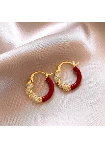 Yüksek Kaliteli 925 Gümüş Iğne Ankora Kırmızı Küpe Retro Işık Lüks Kıdemli Zirkonya Küpe Duygusu Basit Küpe Kadın (Yurt Dışından)