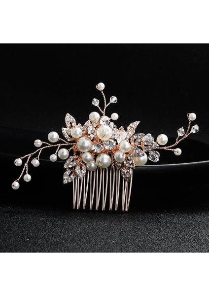 Gelin Başlığı El Yapımı Inci Saç Tarağı Tarak Estetik Yapay Elmas Çiçekler ve Yapraklar Saç Bandı Düğün Fotoğraf Plakası Saç Başlığı (Yurt Dışından)