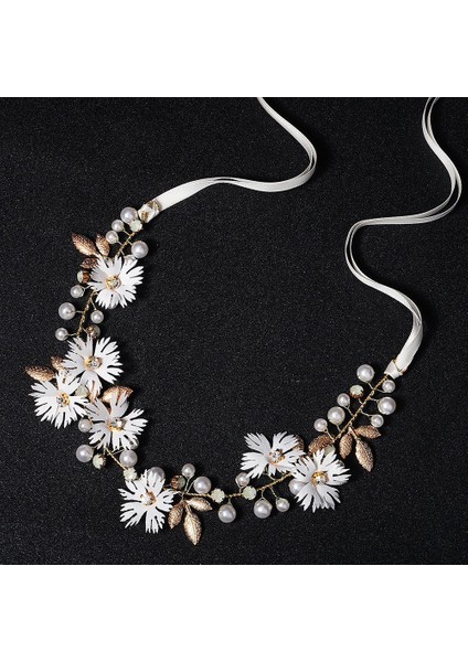 Gelin Başlığı El Yapımı Inci Saç Tarağı Tarak Estetik Yapay Elmas Çiçekler ve Yapraklar Saç Bandı Düğün Fotoğraf Plakası Saç Başlığı (Yurt Dışından)