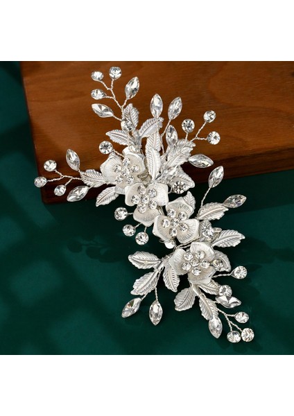 Gelin Başlığı El Yapımı Inci Saç Tarağı Tarak Estetik Yapay Elmas Çiçekler ve Yapraklar Saç Bandı Düğün Fotoğraf Plakası Saç Başlığı (Yurt Dışından)