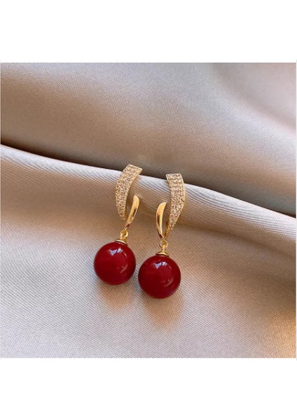 Yüksek Kaliteli 925 Gümüş Iğne Ankora Kırmızı Küpe Retro Işık Lüks Kıdemli Zirkonya Küpe Duygusu Basit Küpe Kadın (Yurt Dışından)