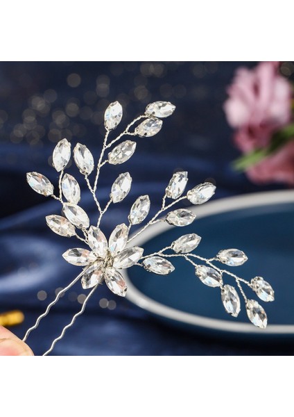 Gelin Başlığı El Yapımı Inci Saç Tarağı Tarak Estetik Yapay Elmas Çiçekler ve Yapraklar Saç Bandı Düğün Fotoğraf Plakası Saç Başlığı (Yurt Dışından)