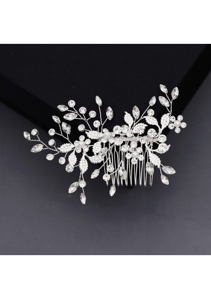 Gelin Başlığı El Yapımı Inci Saç Tarağı Tarak Estetik Yapay Elmas Çiçekler ve Yapraklar Saç Bandı Düğün Fotoğraf Plakası Saç Başlığı (Yurt Dışından)