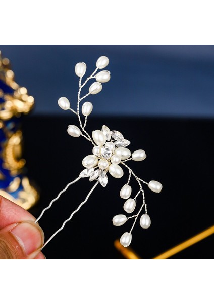 Gelin Başlığı El Yapımı Inci Saç Tarağı Tarak Estetik Yapay Elmas Çiçekler ve Yapraklar Saç Bandı Düğün Fotoğraf Plakası Saç Başlığı (Yurt Dışından)