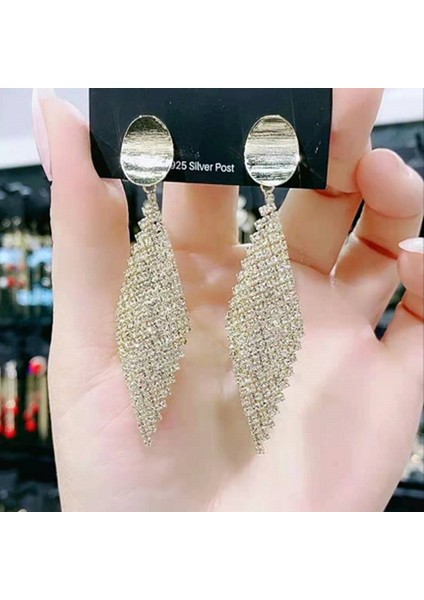 Avrupa ve Amerika Birleşik Devletleri Modasında Kıdemli Atmosfer Mizaç Küpeleri Duygusu Atılı Elmas Taklidi Uzun Püskül Küpeler Kadın (Yurt Dışından)