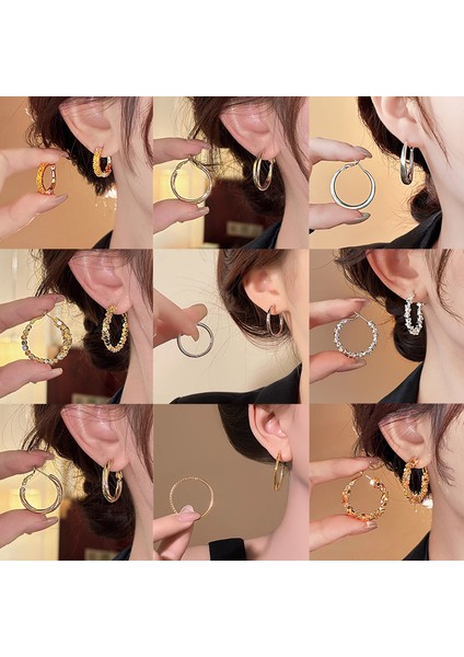 Avrupa ve Amerika Birleşik Devletleri'ndeki Yeni Kırık Gümüş Düz Daire Küpeler Atılı Hafif Lüks Kıdemli Daire Küpe Tokası Basit Mizaç Küpe ile Yüz Duygusu (Yurt Dışından) fiyatları