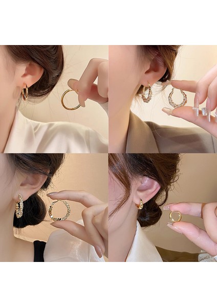 Avrupa ve Amerika Birleşik Devletleri'ndeki Yeni Kırık Gümüş Düz Daire Küpeler Atılı Hafif Lüks Kıdemli Daire Küpe Tokası Basit Mizaç Küpe ile Yüz Duygusu (Yurt Dışından) modelleri