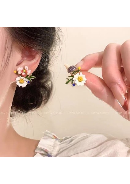 Gümüş Iğne Akrilik Pirinç Boncuk Şifon Çiçekler Püskül Küpe Mori Süper Peri Tatil Tarzı Küpe Moda Tatlı Küpe (Yurt Dışından)