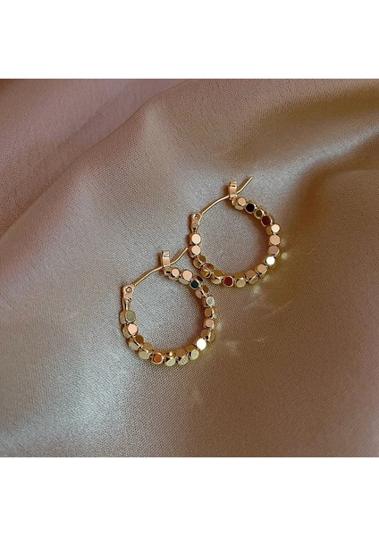 Avrupa ve Amerika Birleşik Devletleri'ndeki Yeni Kırık Gümüş Düz Daire Küpeler Atılı Hafif Lüks Kıdemli Daire Küpe Tokası Basit Mizaç Küpe ile Yüz Duygusu (Yurt Dışından)