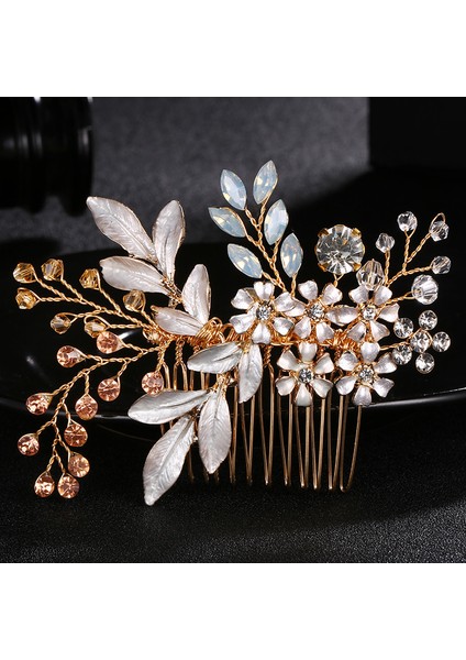 Gelin Başlığı El Yapımı Inci Saç Tarağı Tarak Estetik Yapay Elmas Çiçekler ve Yapraklar Saç Bandı Düğün Fotoğraf Plakası Saç Başlığı (Yurt Dışından)