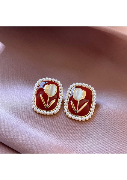 Yüksek Kaliteli 925 Gümüş Iğne Ankora Kırmızı Küpe Retro Işık Lüks Kıdemli Zirkonya Küpe Duygusu Basit Küpe Kadın (Yurt Dışından)