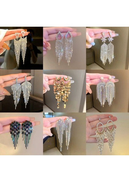 Avrupa ve Amerika Birleşik Devletleri Modasında Kıdemli Atmosfer Mizaç Küpeleri Duygusu Atılı Elmas Taklidi Uzun Püskül Küpeler Kadın (Yurt Dışından) modelleri