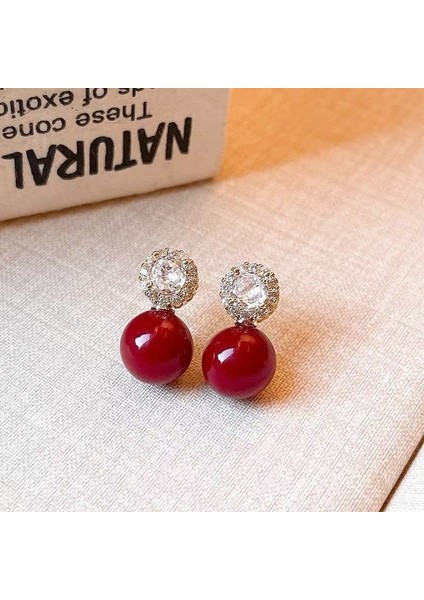 Yüksek Kaliteli 925 Gümüş Iğne Ankora Kırmızı Küpe Retro Işık Lüks Kıdemli Zirkonya Küpe Duygusu Basit Küpe Kadın (Yurt Dışından)