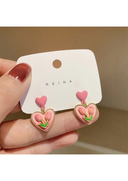 925 Gümüş Iğne Fransız Mizaç Inci Küpe Kore Versiyonu Küpe Kıdemli Duygusu Aşk Çiçek Yüz Küpe ile Kadın (Yurt Dışından)