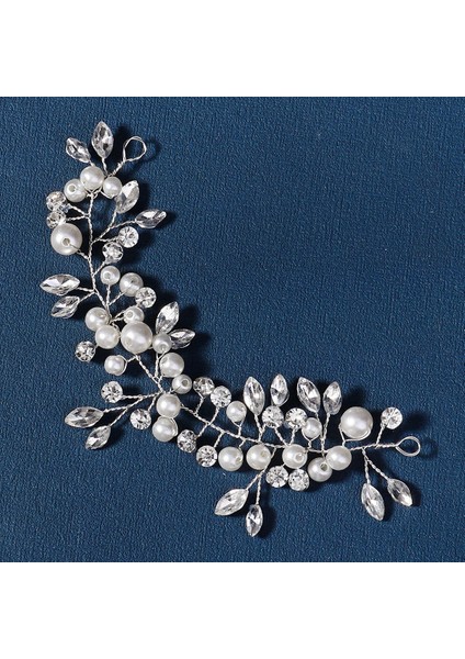 Gelin Başlığı El Yapımı Inci Saç Tarağı Tarak Estetik Yapay Elmas Çiçekler ve Yapraklar Saç Bandı Düğün Fotoğraf Plakası Saç Başlığı (Yurt Dışından)
