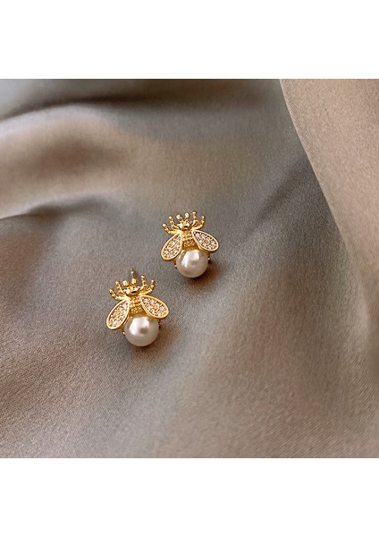 Gümüş Iğne Kıdemli Zirkonya Inci Küpe Duygusu Fransız Niş Retro Işık Lüks Küpe Küpe Takı Kadın (Yurt Dışından)