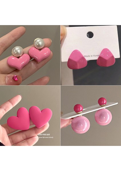 Gül Kırmızı Kalp Küpe Kadın Anlamda Mizaç Niş Tasarım Baharatlı Kız Küpe Küpe Dopamin Beyazlatma Küpe G (Yurt Dışından)