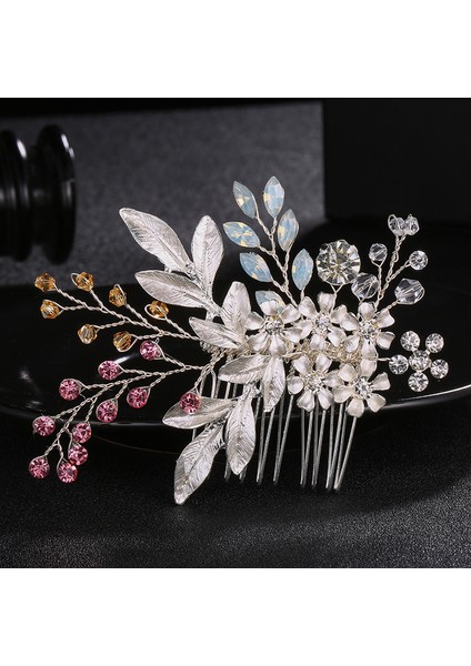 Gelin Başlığı El Yapımı Inci Saç Tarağı Tarak Estetik Yapay Elmas Çiçekler ve Yapraklar Saç Bandı Düğün Fotoğraf Plakası Saç Başlığı (Yurt Dışından)