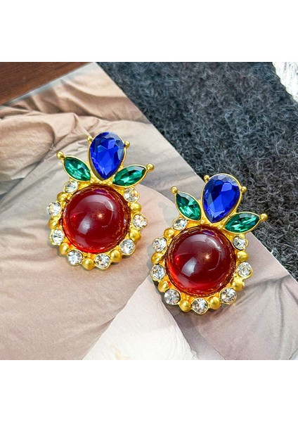 Vintage Renkli Taşlı Küpe Antika Saray Tarzı Küpe Hafif Lüks Mizaç Kıdemli Renk Duygusu Küpe Çatışması (Yurt Dışından)