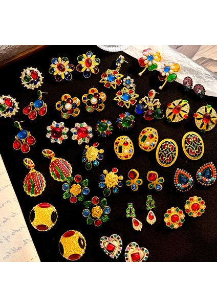 Vintage Renkli Taşlı Küpe Antika Saray Tarzı Küpe Hafif Lüks Mizaç Kıdemli Renk Duygusu Küpe Çatışması (Yurt Dışından) fiyatları