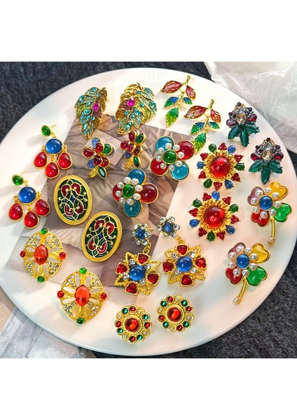 Vintage Renkli Taşlı Küpe Antika Saray Tarzı Küpe Hafif Lüks Mizaç Kıdemli Renk Duygusu Küpe Çatışması (Yurt Dışından) fırsatları
