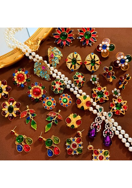 Vintage Renkli Taşlı Küpe Antika Saray Tarzı Küpe Hafif Lüks Mizaç Kıdemli Renk Duygusu Küpe Çatışması (Yurt Dışından) indirimleri