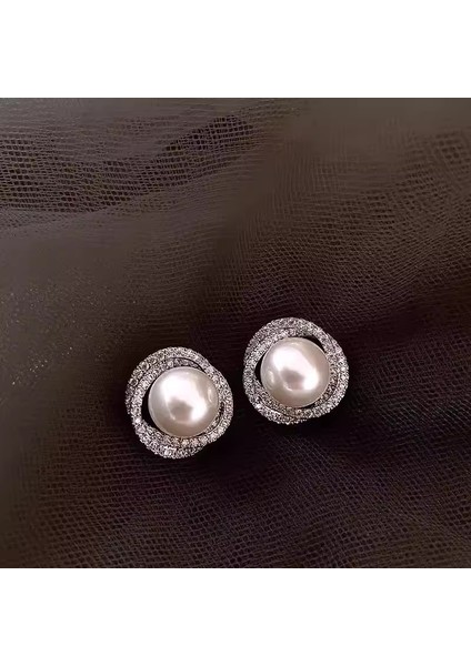 Gümüş Iğne Kıdemli Zirkonya Inci Küpe Duygusu Fransız Niş Retro Işık Lüks Küpe Küpe Takı Kadın (Yurt Dışından)