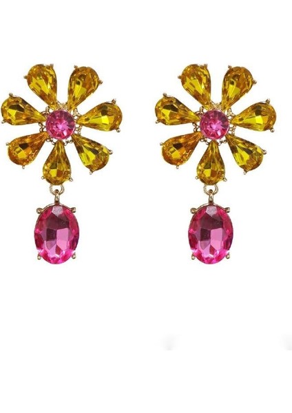 Ağır Hizmet Tipi Renkli Zirkon Küpeler Niş Tasarım Mizaç Çiçek Küpeler Hafif Lüks Üst Düzey Küpe Takı Duygusu (Yurt Dışından) fırsatları