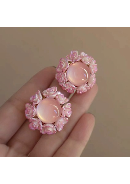 Moda Tatil Tarzı Örgü Çiçekler Aşk Küpe Tatlı Kız Kalp Küpe Basit Küçük Taze Küpe Kadın (Yurt Dışından)