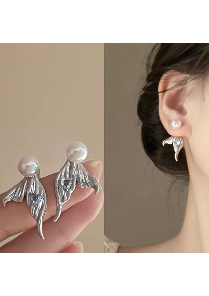 S925 Gümüş Iğne Yuvarlak Inci Küpe Fransız Retro Mizaç Küpe Hafif Lüks Kişilik Niş Tasarım Küpe (Yurt Dışından)